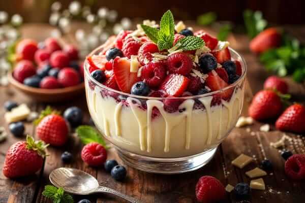 pudim de chocolate branco com frutas vermelhas saúde