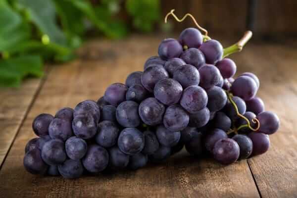 Um belo cacho de uvas roxas na saúde